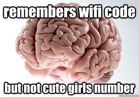 remembers wifi code but not cute girls number   Scumbag Brain