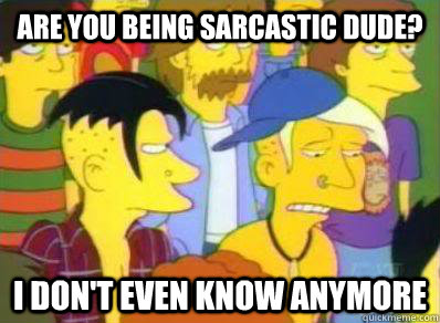 Are you being sarcastic dude? I don't even know anymore - Are you being sarcastic dude? I don't even know anymore  simpsons sarcastic