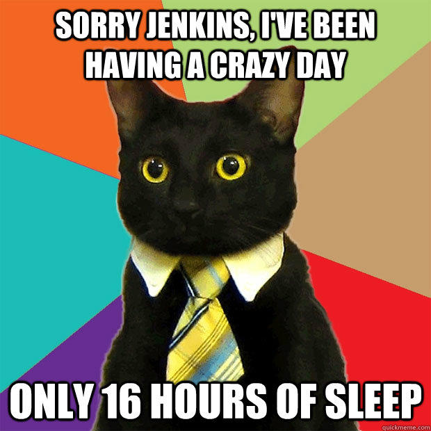 sorry jenkins, I've been having a crazy day only 16 hours of sleep - sorry jenkins, I've been having a crazy day only 16 hours of sleep  Business Cat