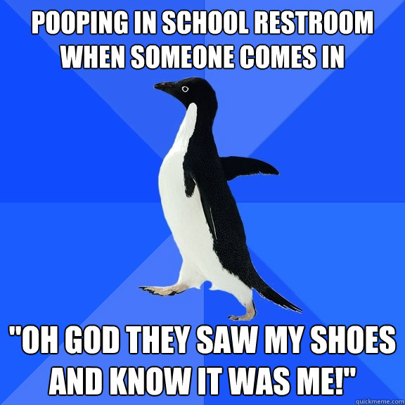 pooping in school restroom when someone comes in 