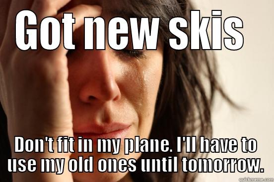 GOT NEW SKIS  DON'T FIT IN MY PLANE. I'LL HAVE TO USE MY OLD ONES UNTIL TOMORROW. First World Problems