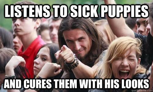 Listens to sick puppies and cures them with his looks  Ridiculously Photogenic Metal Fan