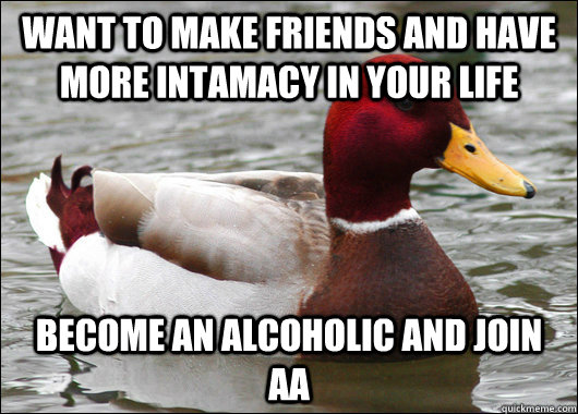 Want to make friends and have more intamacy in your life Become an alcoholic and join AA  Malicious Advice Mallard