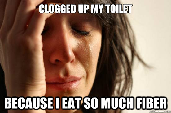 Clogged up my toilet because i eat so much fiber  First World Problems