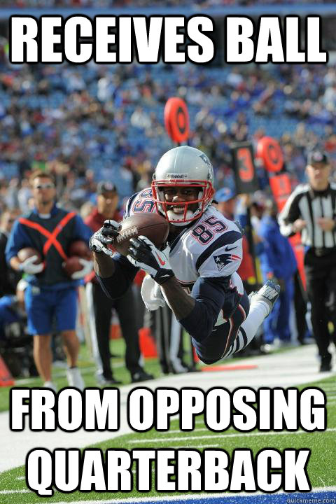 receives ball from opposing quarterback  