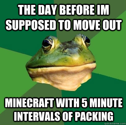 the day before im supposed to move out minecraft with 5 minute intervals of packing  Foul Bachelor Frog