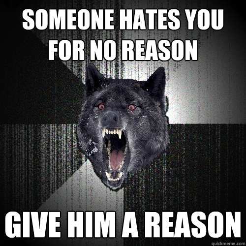 Someone hates you for no reason give him a reason  Insanity Wolf