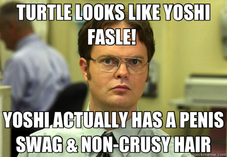 TURTLE LOOKS LIKE YOSHI FASLE!  YOSHI ACTUALLY HAS A PENIS SWAG & NON-CRUSY HAIR  Schrute