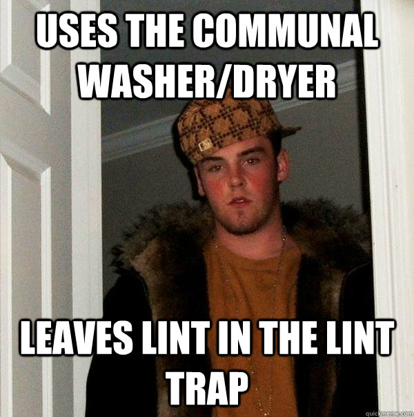 uses the communal washer/dryer leaves lint in the lint trap  Scumbag Steve