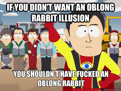 if you didn't want an oblong rabbit illusion you shouldn't have fucked an oblong rabbit  Captain Hindsight