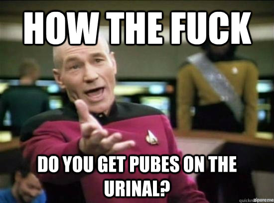 how the fuck do you get pubes on the urinal?  Annoyed Picard HD