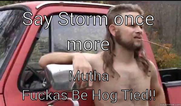 SAY STORM ONCE MORE MUTHA FUCKAS BE HOG TIED!! Almost Politically Correct Redneck