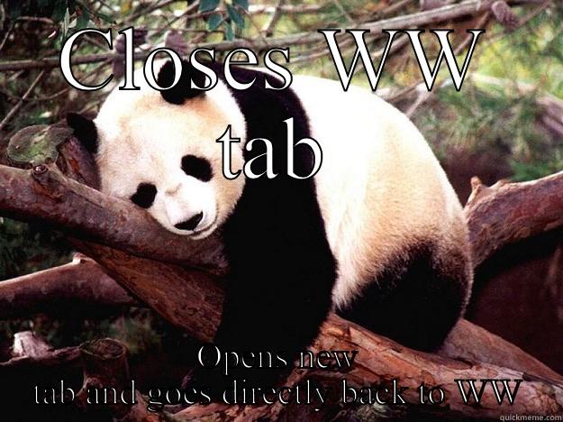 WW takes all my time - CLOSES WW TAB OPENS NEW TAB AND GOES DIRECTLY BACK TO WW Procrastination Panda