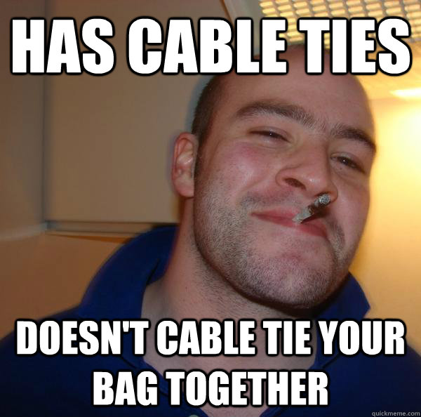 Has cable ties Doesn't cable tie your bag together  - Has cable ties Doesn't cable tie your bag together   Misc