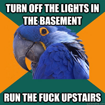 turn off the lights in the basement RUN THE FUCK UPSTAIRS  Paranoid Parrot