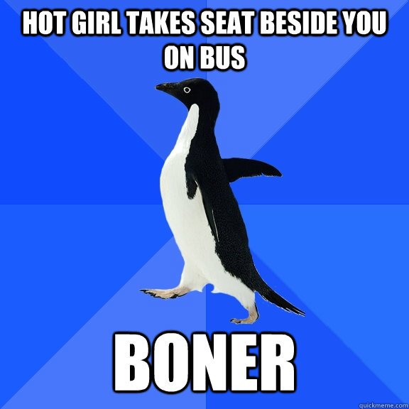 Hot girl takes seat beside you on bus Boner  Socially Awkward Penguin