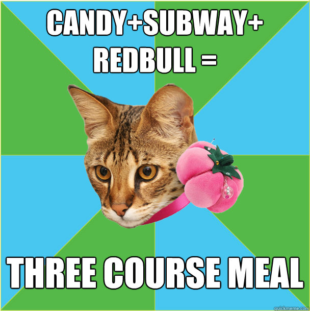 candy+subway+
redbull = three course meal  Fashion major cat