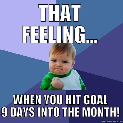 THAT FEELING... WHEN YOU HIT GOAL 9 DAYS INTO THE MONTH! Success Kid