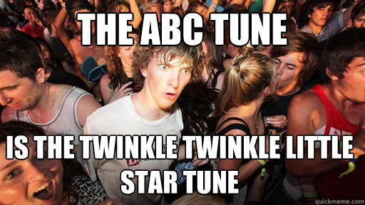 The ABC tune is the twinkle twinkle little star tune  Sudden Clarity Clarence