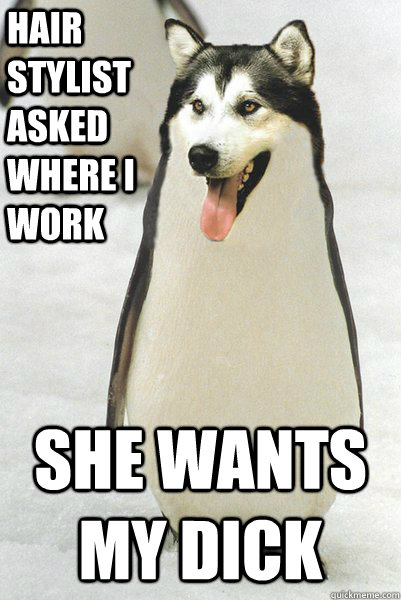 hair stylist asked where i work she wants my dick  Courageously Awkward Wolf