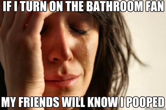 If I turn on the bathroom fan my friends will know i pooped  First World Problems