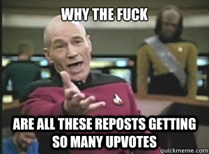 WHY THE FUCK ARE ALL THESE REPOSTS GETTING SO MANY UPVOTES  Annoyed picard about shitty watercolor and karmanaut