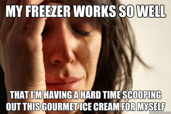 My freezer works so well that I'm having a hard time scooping out this gourmet ice cream for myself  First World Problems
