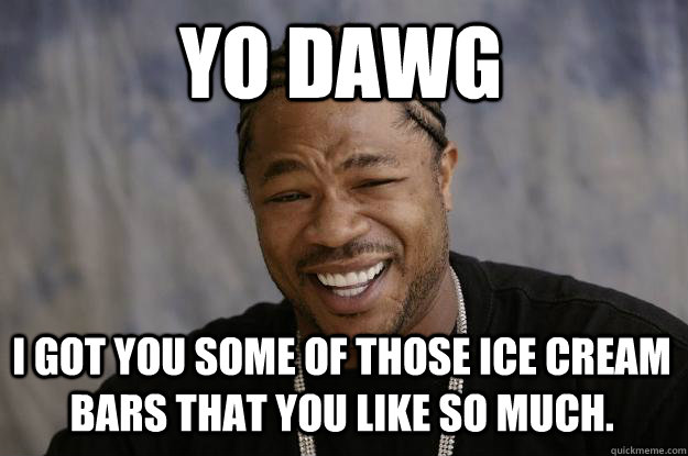 YO DAWG I got you some of those ice cream bars that you like so much. - YO DAWG I got you some of those ice cream bars that you like so much.  Xzibit meme