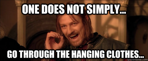 One does not simply... Go through the hanging clothes...  Mordor
