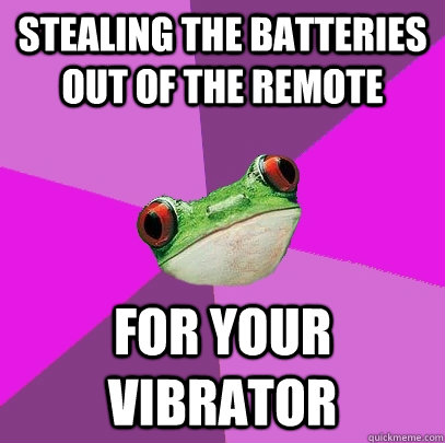 Stealing the batteries out of the remote for your vibrator  Foul Bachelorette Frog