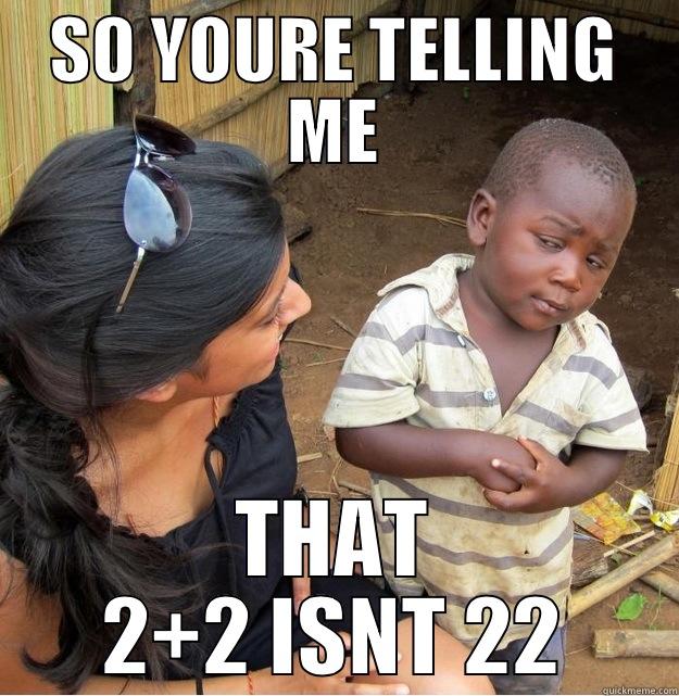 SO YOURE TELLING ME THAT 2+2 ISNT 22 Skeptical Third World Kid