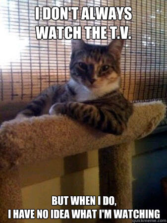 I don't always
watch the t.v. but when I do,
I have no idea what I'm watching  The Most Interesting Cat in the World