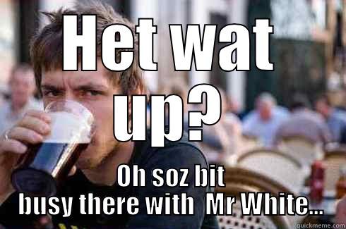 HET WAT UP? OH SOZ BIT BUSY THERE WITH  MR WHITE... Lazy College Senior