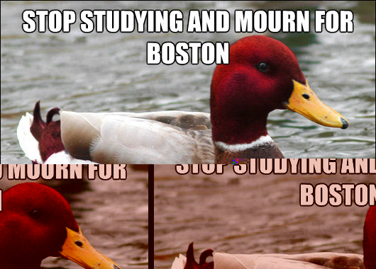 stop studying and mourn for boston
 profs will understand  Malicious Advice Mallard