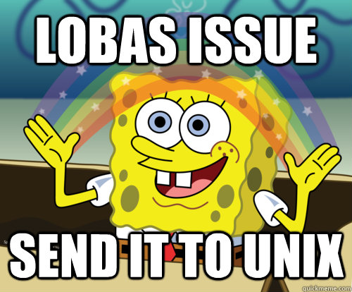 Lobas issue Send it to UNIX  Spongebob rainbow