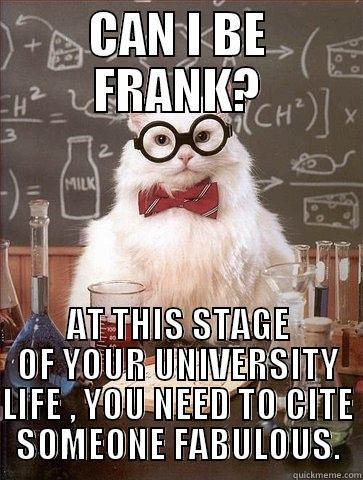Academic Meme - CAN I BE FRANK? AT THIS STAGE OF YOUR UNIVERSITY LIFE , YOU NEED TO CITE SOMEONE FABULOUS. Chemistry Cat