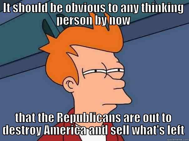 IT SHOULD BE OBVIOUS TO ANY THINKING PERSON BY NOW THAT THE REPUBLICANS ARE OUT TO DESTROY AMERICA AND SELL WHAT'S LEFT Futurama Fry