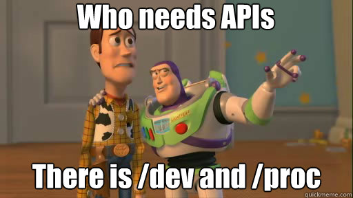 Who needs APIs There is /dev and /proc - Who needs APIs There is /dev and /proc  Everywhere
