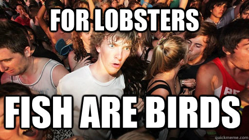 For lobsters Fish are birds  Sudden Clarity Clarence