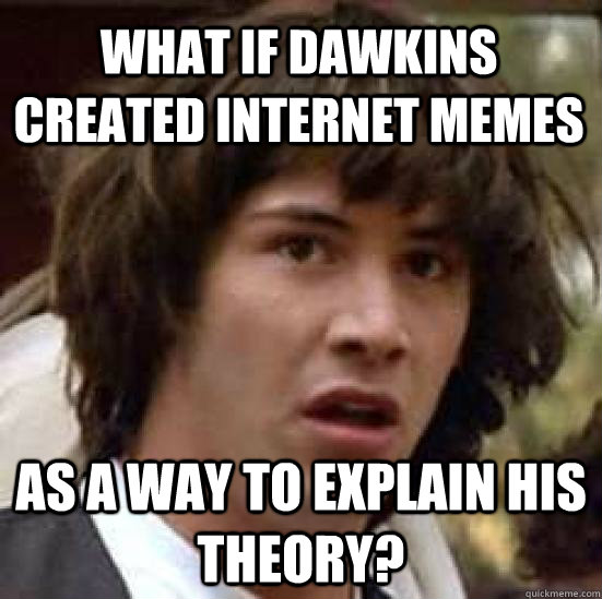 What if dawkins created internet memes as a way to explain his theory?  conspiracy keanu
