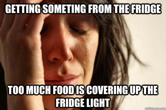 Getting someting from the fridge too much food is covering up the fridge light  First World Problems