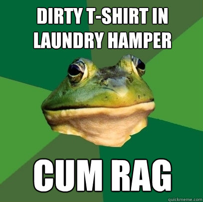 dirty T-Shirt in laundry hamper cum rag  Foul Bachelor Frog