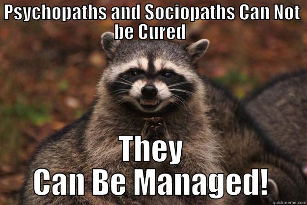 PSYCHOPATHS AND SOCIOPATHS CAN NOT BE CURED  THEY CAN BE MANAGED! Evil Plotting Raccoon