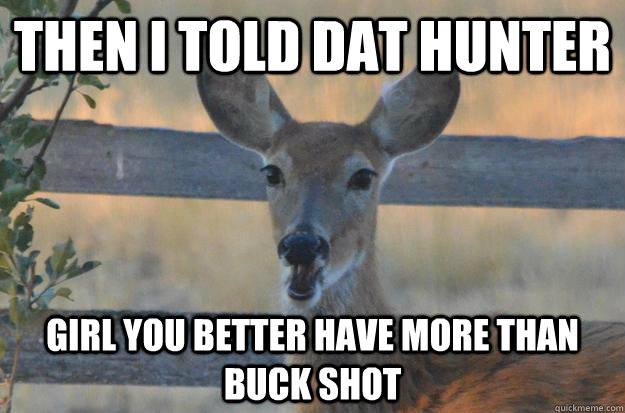 Then I told dat Hunter Girl you better have more than buck shot  Ridiculously sassy ghetto deer