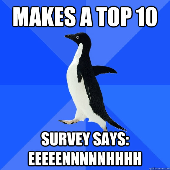 Makes a top 10 Survey says: EEEEENNNNNHHHH  Socially Awkward Penguin