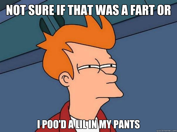 not sure if that was a fart or i poo'd a lil in my pants  Futurama Fry