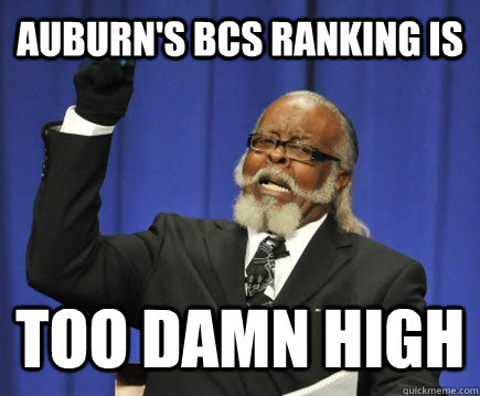 Auburn's BCS Ranking is too damn high  Too Damn High