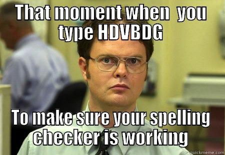 Grammar  - THAT MOMENT WHEN  YOU TYPE HDVBDG TO MAKE SURE YOUR SPELLING CHECKER IS WORKING Schrute
