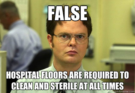 False Hospital floors are required to clean and sterile at all times - False Hospital floors are required to clean and sterile at all times  Dwight K Schrute