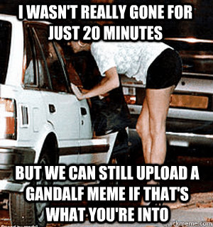 I wasn't really gone for just 20 minutes But we can still upload a gandalf meme if that's what you're into  Karma Whore
